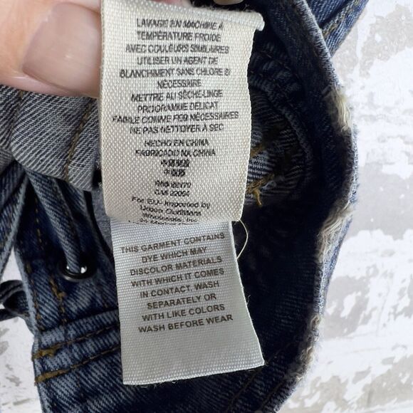 FREE PEOPLE Jean Vest Denim Lace Up Back Collarless Distressed 90s Y2K Women's S - Picture 7 of 8